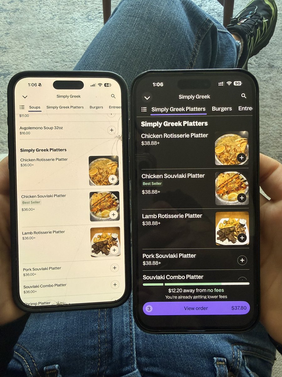 TriBeCaSurfer's tweet photo. .@Grubhub you have something to explain please. Same level membership between father and daughter. Father is 10% more. https://t.co/abBUXmGH92
