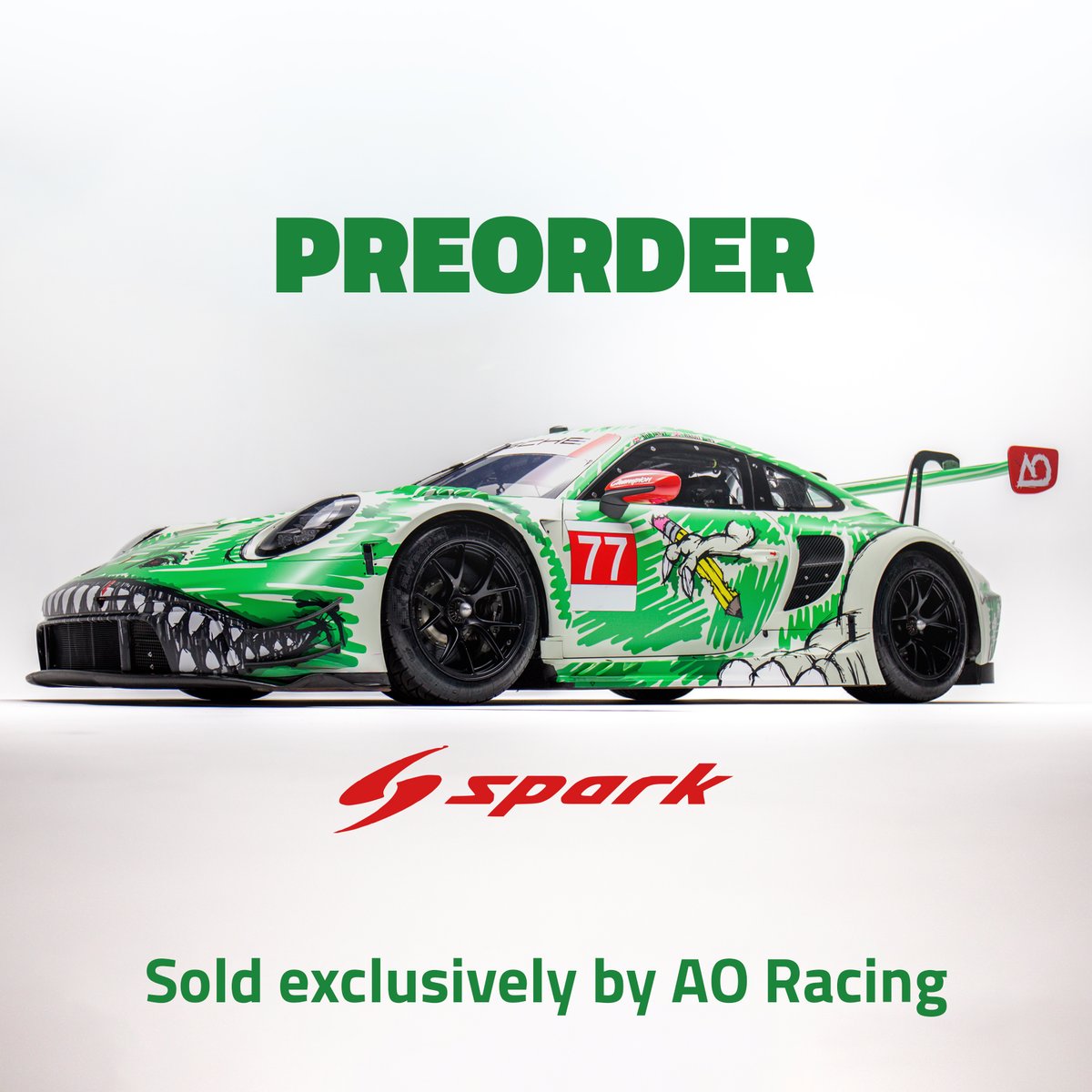 All three sizes of the Sketchy diecast will be made by Spark Motels, sold exclusively at aoracing.com/store. Please read the product descriptions carefully!