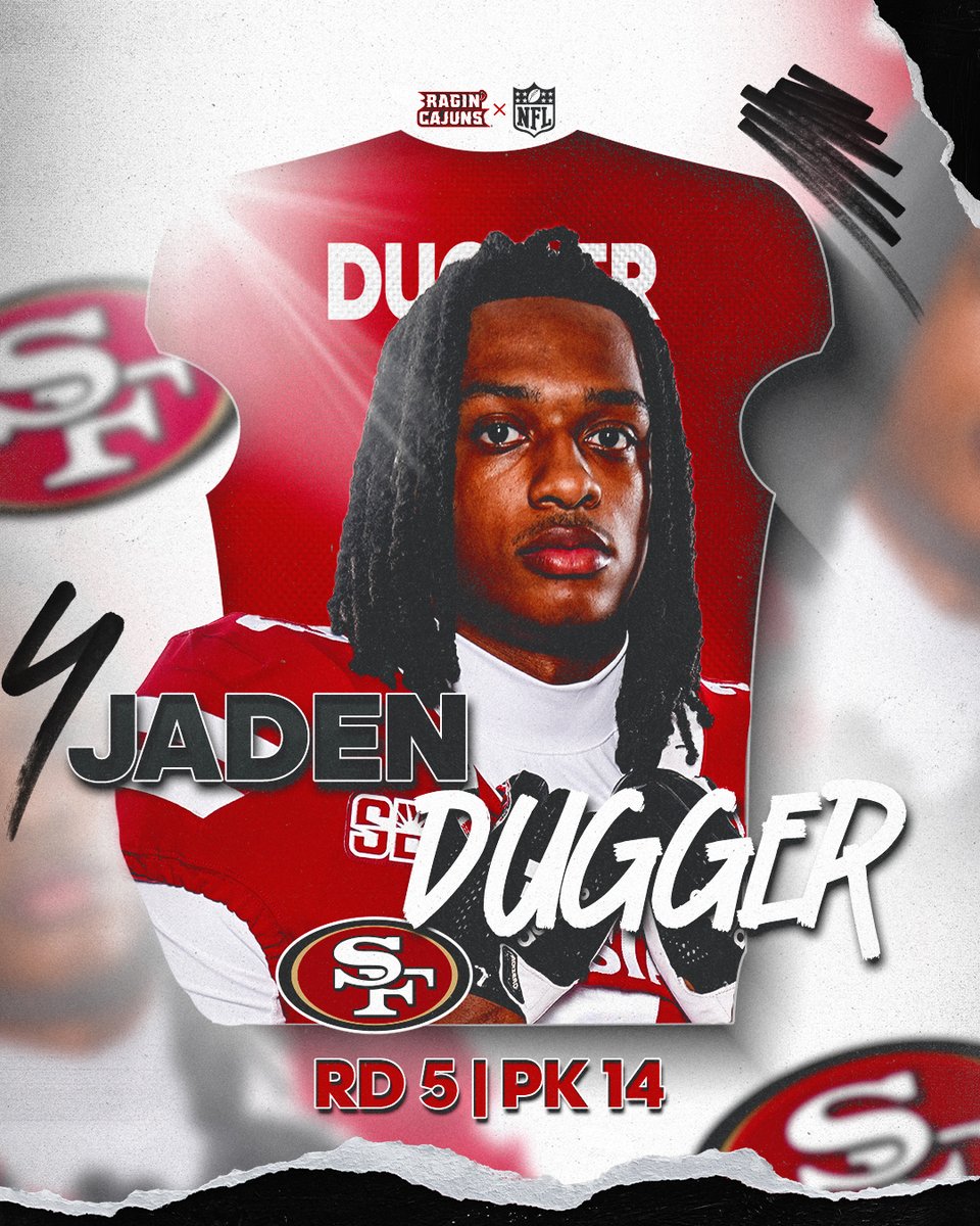 RaginCajunsFB's tweet image. Next stop: San Francisco 

The linebacker is headed to the West Coast as the No. 154 overall pick in the #NFLDraft

#cULture | #GeauxCajuns | @JadenDugger