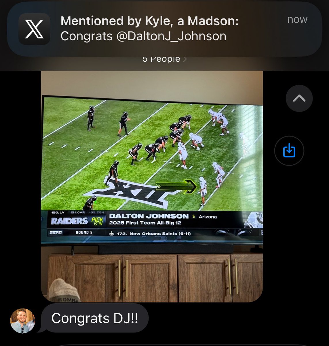 DaltonJ_Johnson's tweet photo. Group text from @CodySherlin with our college *baseball* teammates and @KyleAMadson congratulating me on what’s obviously MY big day is peaking https://t.co/9qoGWtRrTX