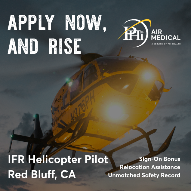 PilotHelicopter's tweet photo. PHI Health is looking for VFR Pilots to join our life-saving team in Red Bluff, CA!

🚁 Sign-on bonus up to $75,000
🚁 Potential annual earnings $105,073-$130,391
🚁 Plus an additional 25% location bonus
🚁 Relocation assistance

Apply here ➡️ https://t.co/8tSsbgMeBq https://t.co/LuhPeoTA80