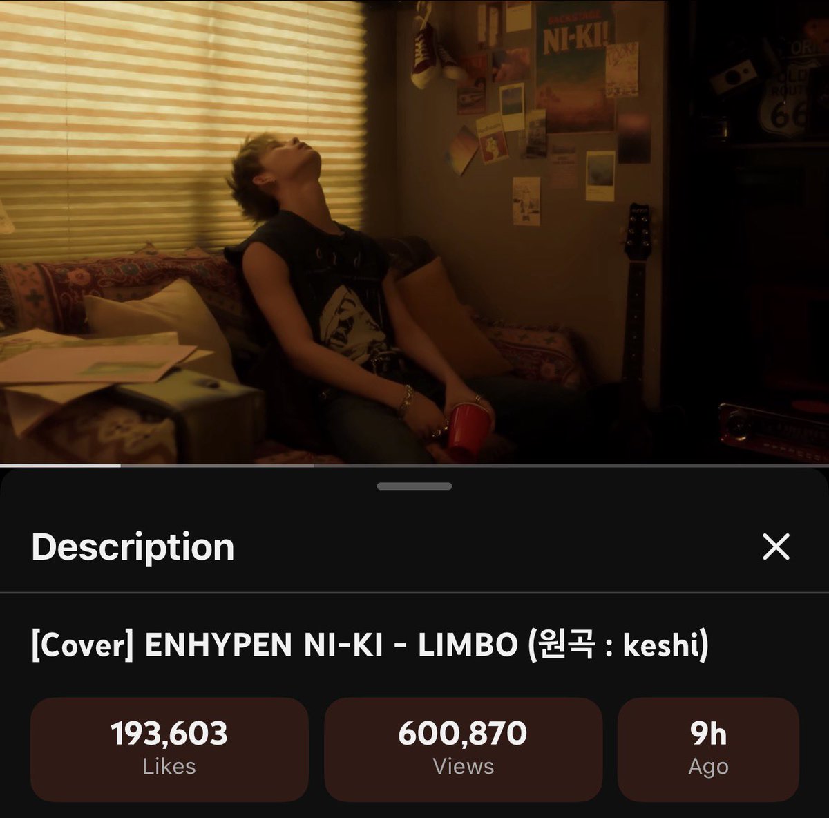 #NI_KI’s limbo cover reached 600k views and 193k likes in 9h! ★ 

🎯: 1.5M views + 225K likes in 24h

we’re getting closer to 1M!

900k views and 32k likes left to reach the target! let’s not slow down and keep giving our best for riki 🥹

LIMBO BY NI-KI
#TheBestofNI_KI