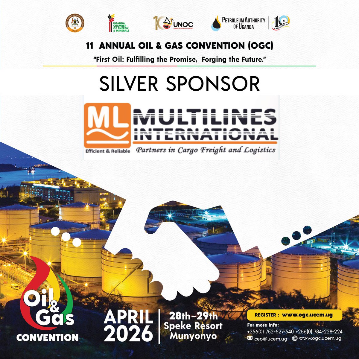 LaxConcepts's tweet photo. Ad Post 

Pleased to announce @MLinesGroup 🚚📦 as a SILVER SPONSOR of the 11th Annual #OGC2026 

Thank you for supporting for being reliable in Cargo Freight and Logistics for Uganda’s energy sector.

📅 28–29 April 2026 | @spekeresort 
🔗 Register: https://t.co/VuKsmSx6rg https://t.co/030rSo2EDB