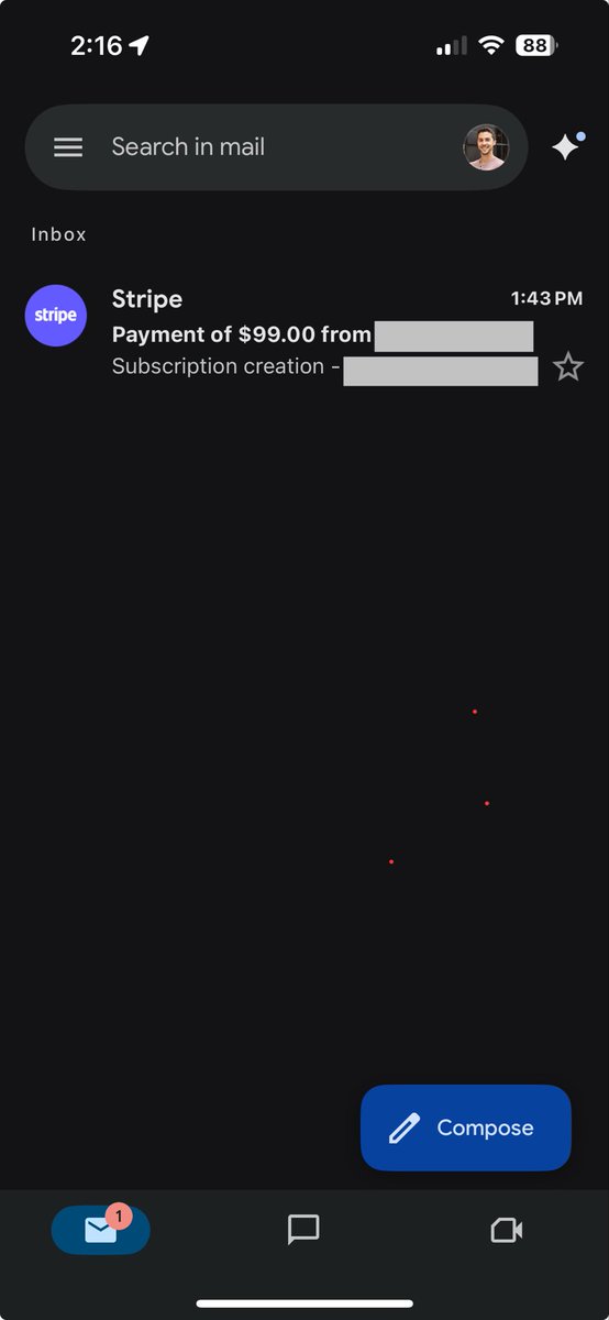 Officially launched a new platform I’ve been working on for months this morning + saw this email come through moments ago that we have our first paying customer.

One of the best feelings I’ve ever experienced right here. 

<a href="/davidsenra/">David Senra</a> - shout out to you here. Have been listening