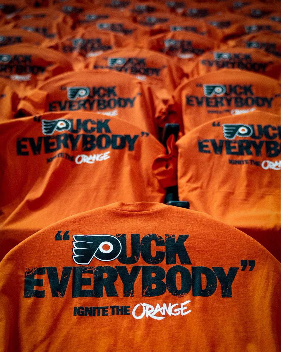 Outkick's tweet photo. Philadelphia Flyers promo team not messing around with these playoff shirts 😅 https://t.co/9mZAozyr2F