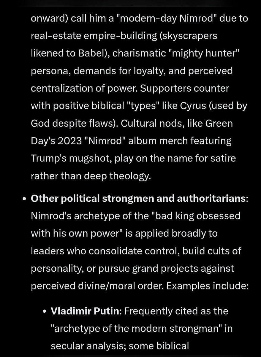 DivanaAyhea's tweet image. Observer
[ #Searching #Tick info #brought this to #communities #attn. 😆 
#Nimrod #symbolizes #hubris, #empire #building for #personal or anti-divine glory, &amp;amp; #tyranny #masked as #leadership. Grok: #Current leaders as a #literal #Nimrod #figure~IJ]
#AntiDivine AntiChristos #Anti