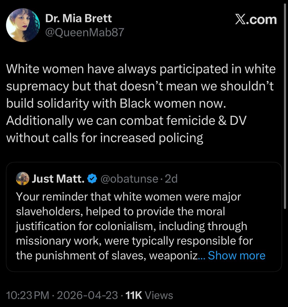 Train is never late with this one.

Israel kicks off a genocide in Gaza? She’s spreading mass rape hoax about the Palestinian resistance. White Jews in NYC stealing Black peoples’ homes through deed theft? Black femicide is her top priority.

“Allies” always playing in your face.