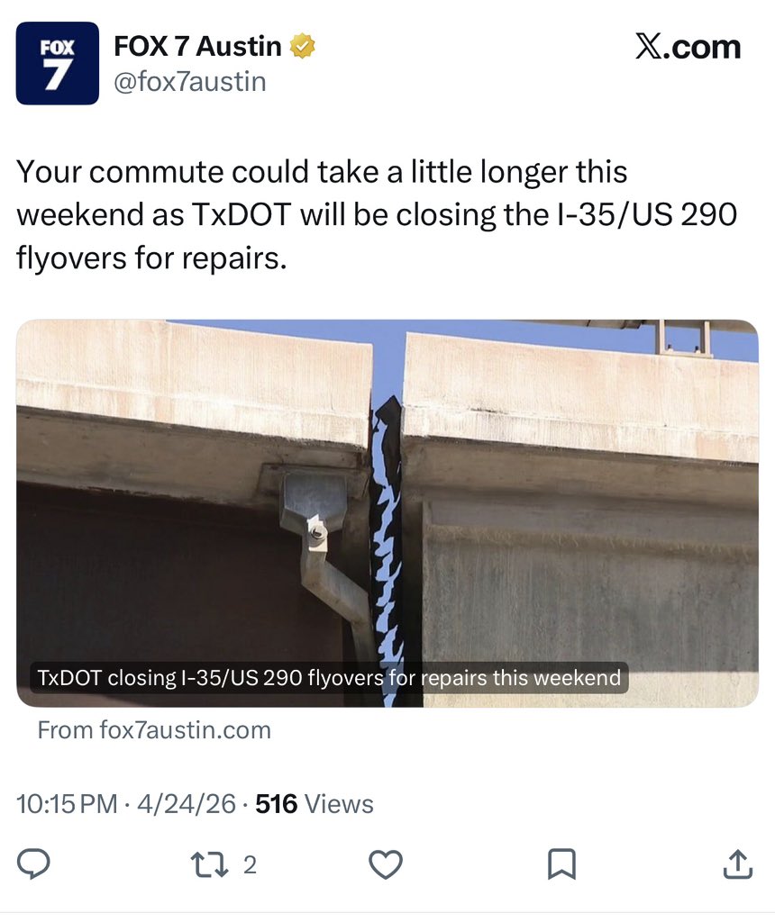 AustinRealtor's tweet image. It’s official…. They are fixing that huge gap on the 35/290 bridge in Austin!

Thank goodness it was making me a little more than nervous 😅 #Austin