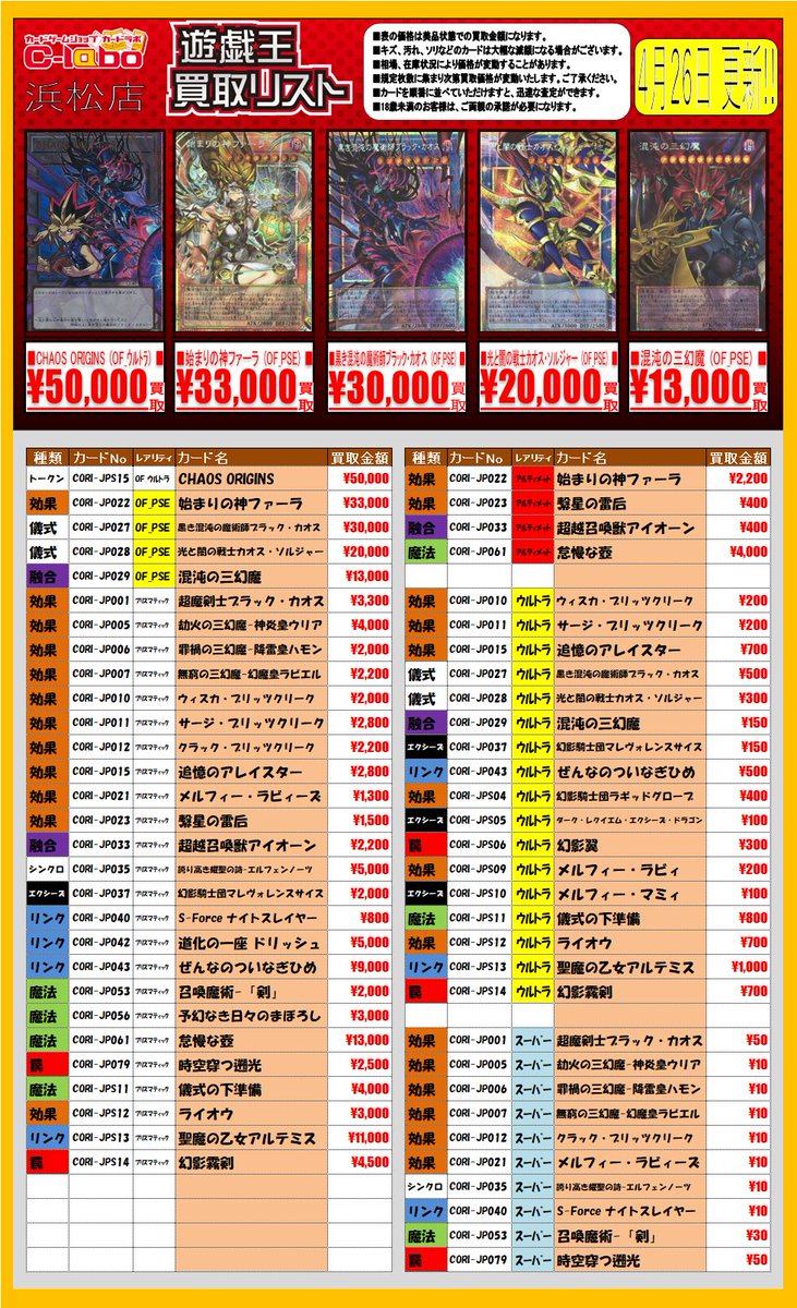 遊戯王OCG 買取情報】 最新弾”CHAOS ORIGINE” 買取POP作成いたしました