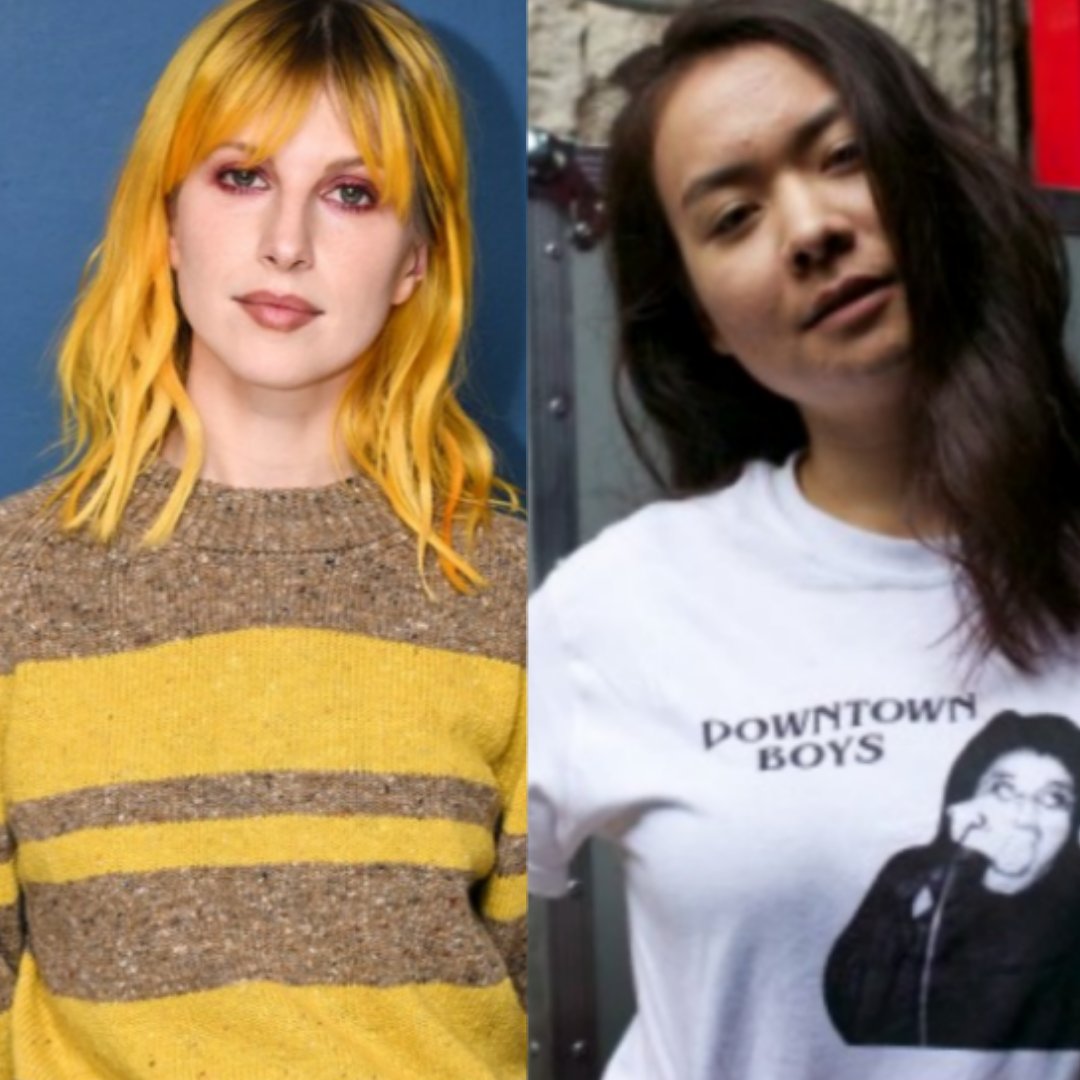 mitskidata's tweet photo. Mitski's "Nothing's About to Happen to Me" joins Hayley William's "Ego Death at a Bachelorette Party" as the only albums in HISTORY to have a 6-word album title, have at least one green eye featured on its cover, AND be plastered next to each other at Grimey's in Nashville! https://t.co/7fhqPx4fcQ