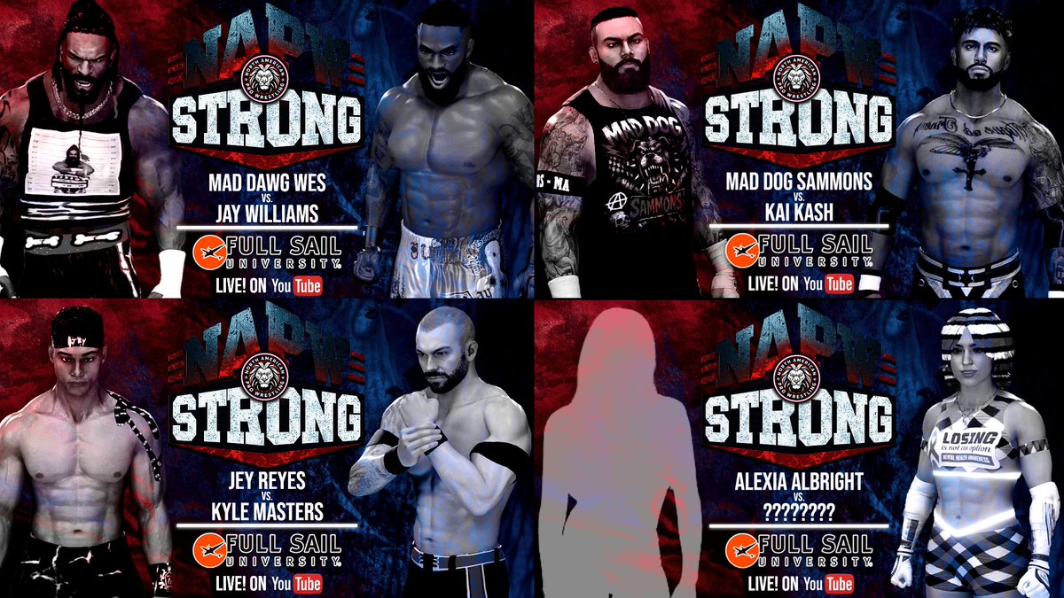 NorthAmericanPW's tweet photo. 🔵NAPW: Strong - Episode #2
🔴Friday, May 1st
🔵6:00pm/et
🔴LIVE on YouTube
@maddogsammons takes on @Kashoutofficia1 1 on 1
#PathToGold Qualifiers
@MADDAWG_2K v @FightJay3Fight
@Imsuperdeadlol1 v @KyleMastersEFED
Strong Style Tournament
@AlexiaAlbright v ???
#NAPWStrong https://t.co/4wReIcGqx5