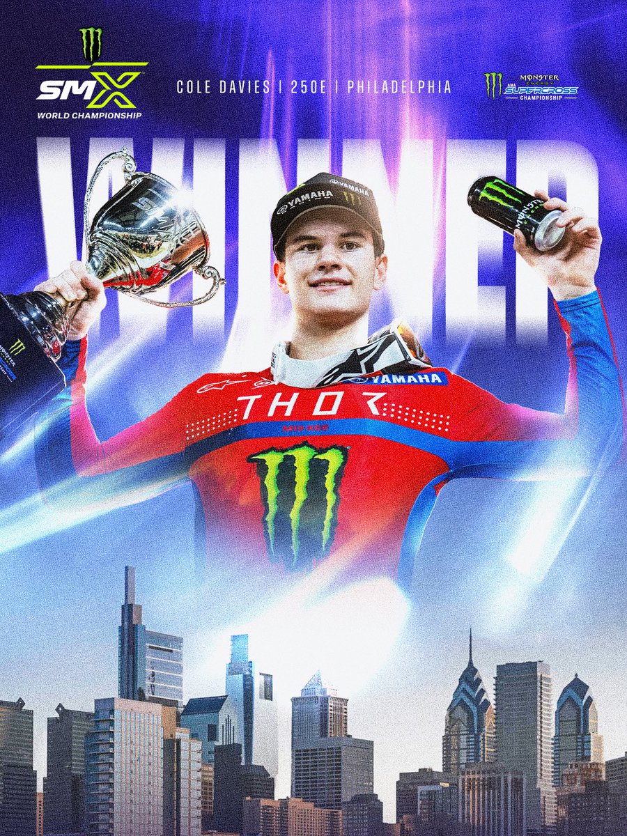 SupercrossLIVE's tweet image. COLE DAVIES WINS IN PHILLY AND BECOMES YOUR 250SX EAST CHAMPION! 🏆 

#SupercrossLIVE #SMX #Yamaha