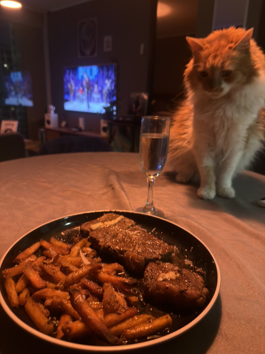 Tenía esta carne congelada hace tiempo para una cita que nunca fue. La cita de ahora tampoco está mal 🐱