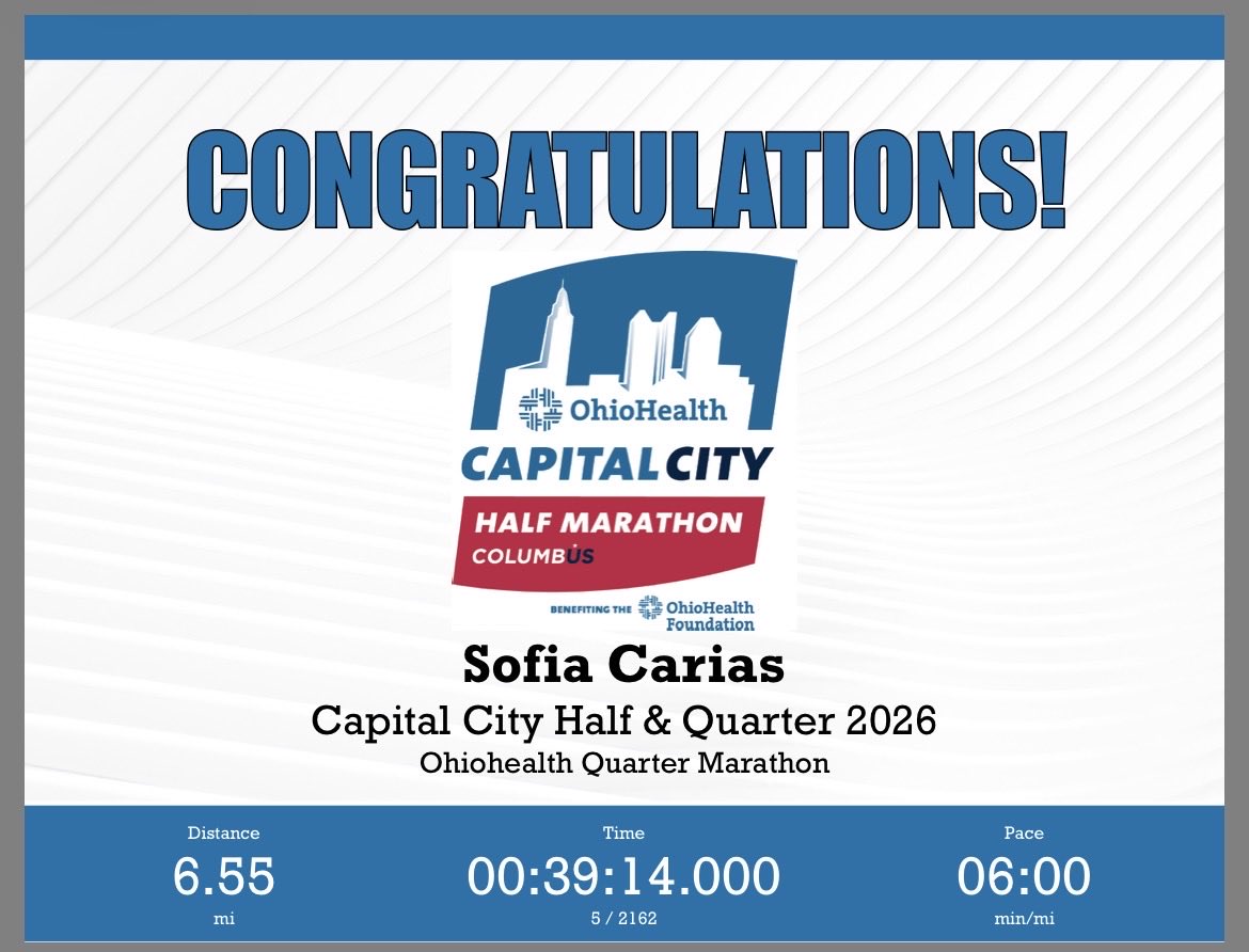 sofiacarias27's tweet image. @CapCityHalf Champion 🥇
Thank you Ohio for the great support! 
#Ohio #Runner #FYP