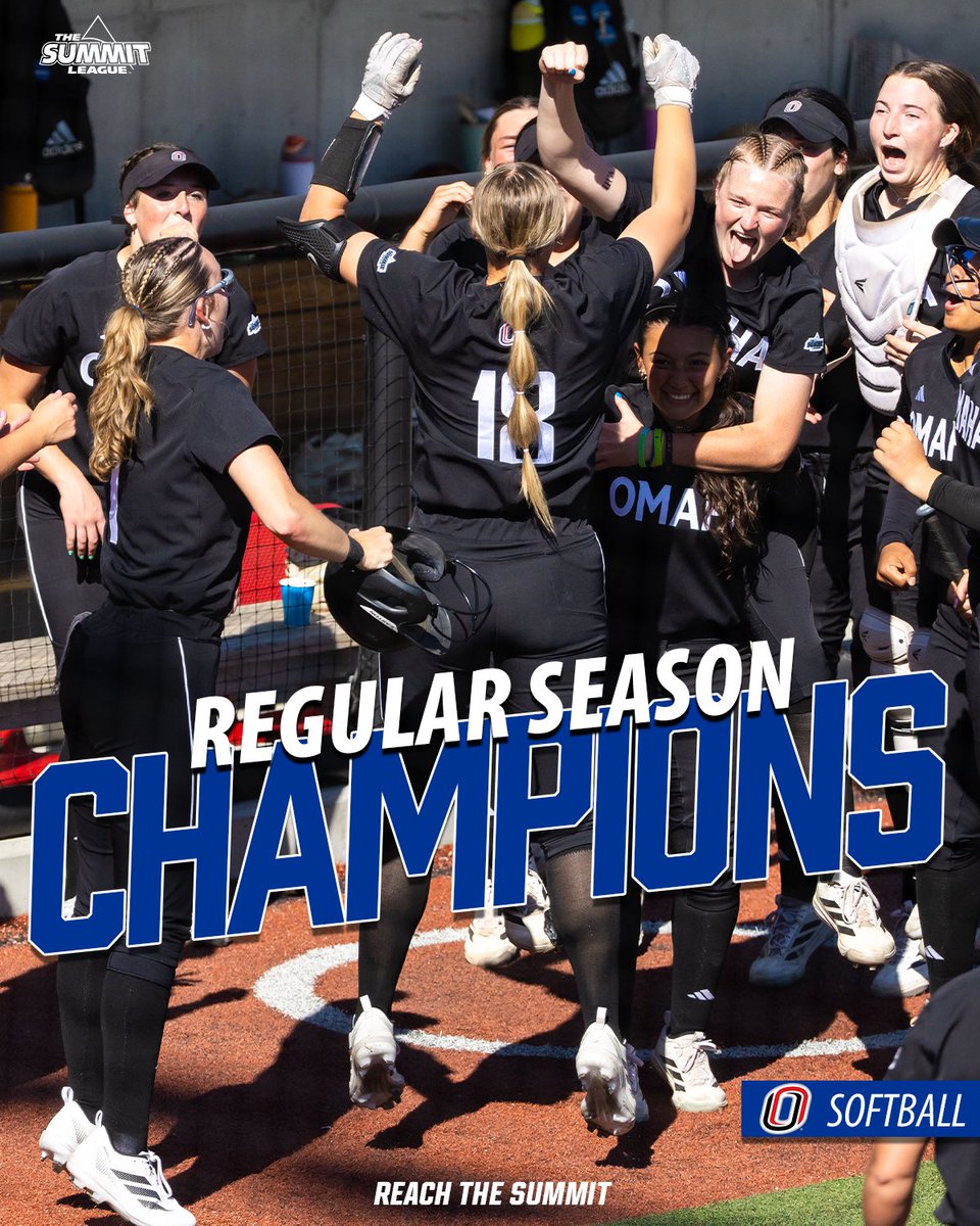 TheSummitLeague's tweet photo. On top of the league 😤🥎

@OmahaSB secures a share of the regular season crown for the second straight season 👑 

#ReachTheSummit x #SummitSB x @omavs https://t.co/1szex1ZCrW