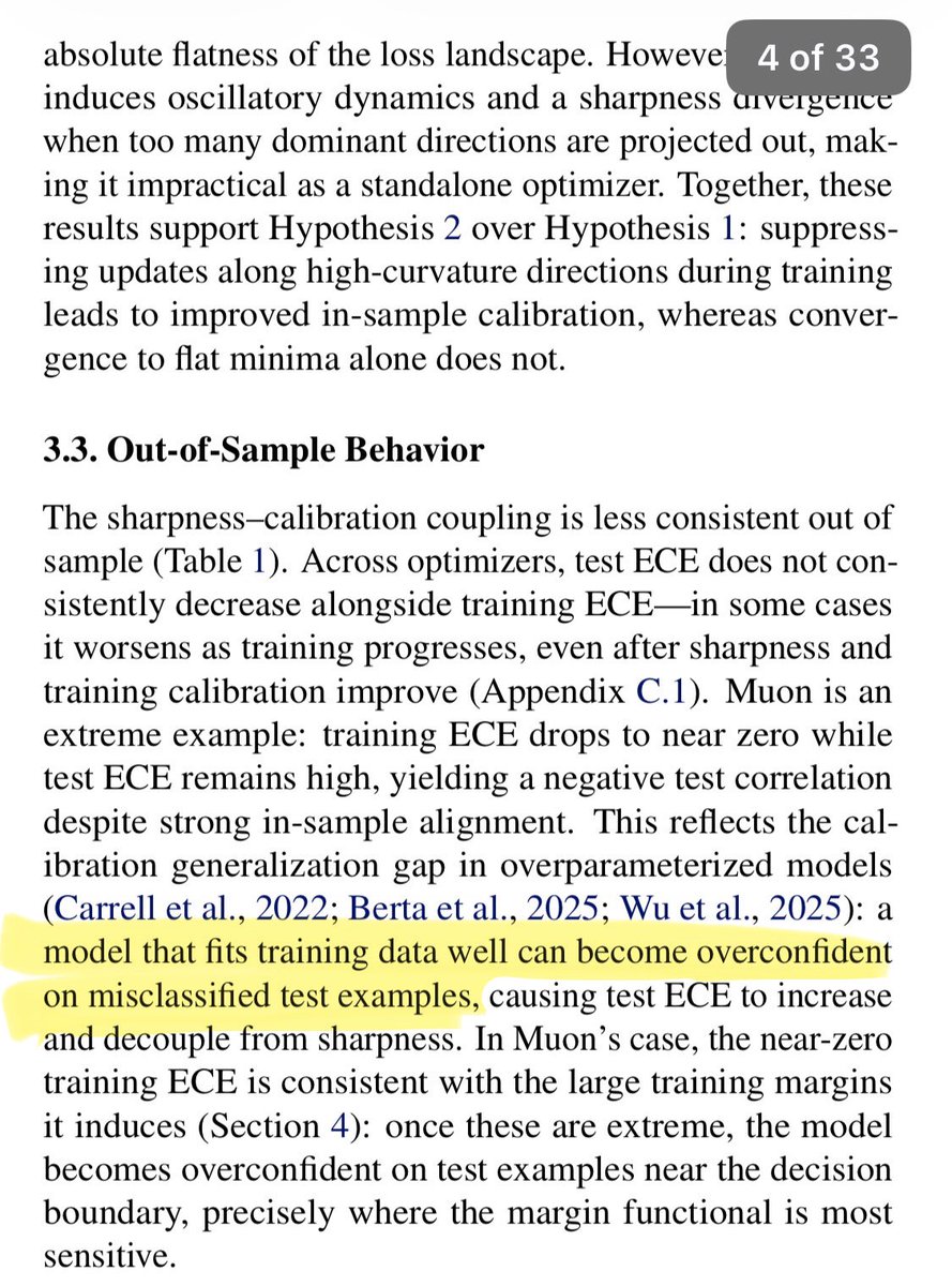 suchenzang's tweet photo. been a while since i've seen such a well-articulated paper highlighting train-test gap, path-dependency of training dynamics on convergence, and more

it would be a funny stretch if a "better optimizer" now leads to "overconfidence on misclassified test examples", aka brittle sycophancy we now see in many frontier models... 👀