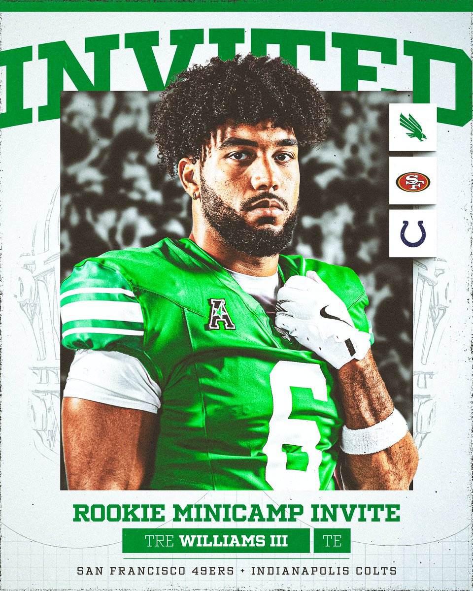 MeanGreenFB's tweet image. Invites secured🔒

@trewilliams3157 has received Rookie Minicamp Invites from the @49ers and @Colts 

#GMG🦅