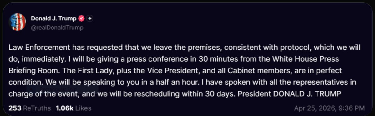 White House press conference in 30 minutes, everyone is fine.