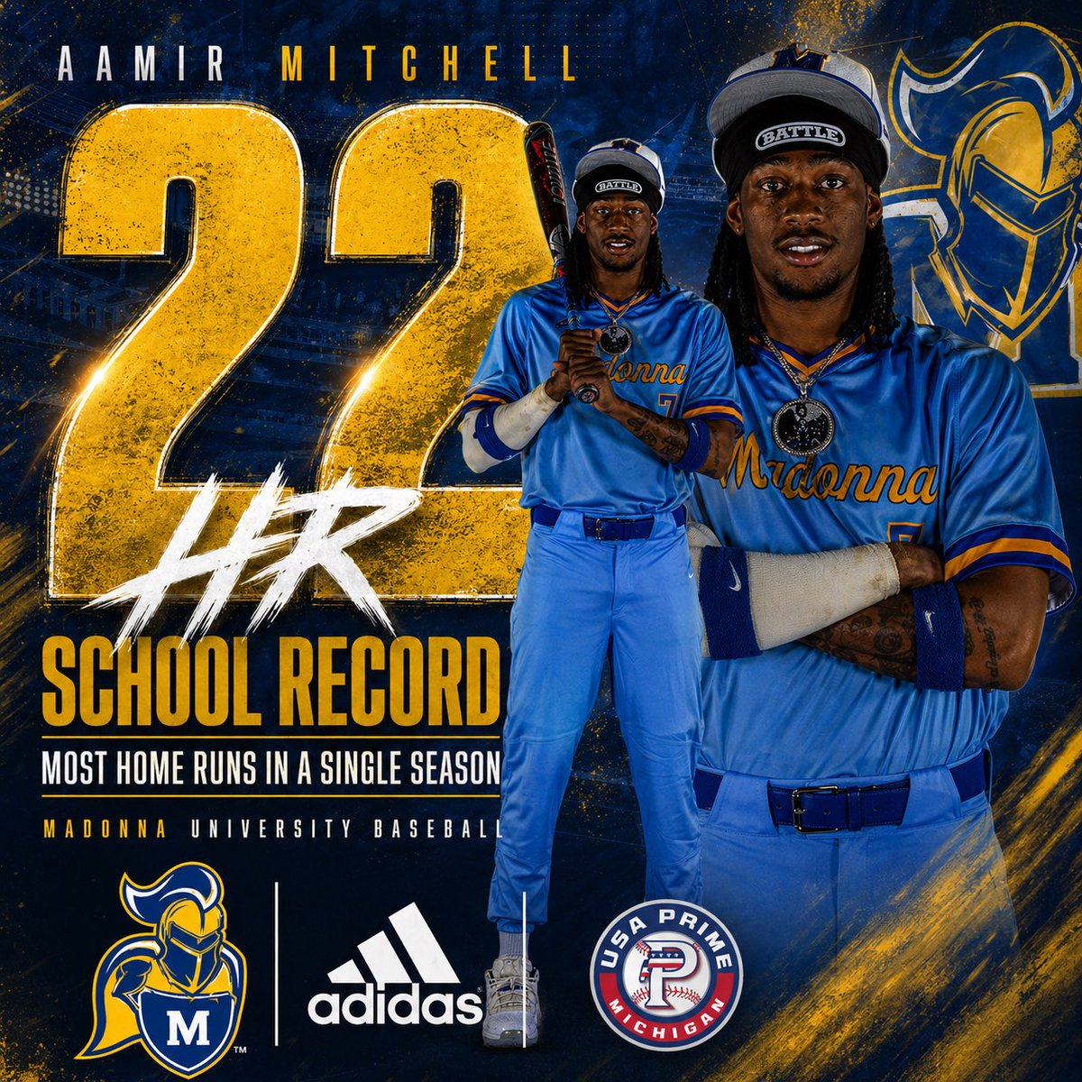 🚨 RECORD BREAKER 🚨

Aamir Mitchell (USA Prime Michigan alum) sets the Madonna University single-season HR record with 22 💣

Proud of you, Aamir. Just getting started.

#PrimeOnTop #PrimeAlum