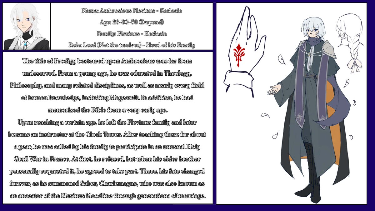 Valictianova's tweet photo. Information about my OC: Ambrosious Flevinus - Threads:
The image below is Part. 1
There'll be more.
And thank you to my girlfriend for creating such wonderful artwork for me!
@piyinnie #シャルルマーニュ #Charlesious #FGO #Charlemagne https://t.co/6SDdXPXaeV