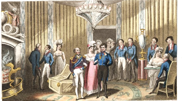 JudeDeAngulo's tweet image. #blackadder #hornblower #ireland #regency #georgeIV #nagle #RN #brightonpavilion The real Edmund Blackadder, ie Edmund Nagle-the ever present butler to the Regent (George IV). Here he stands in the doorway at the rear, ushering in the guests to 'Yellow Room' @ the  Pavilion.