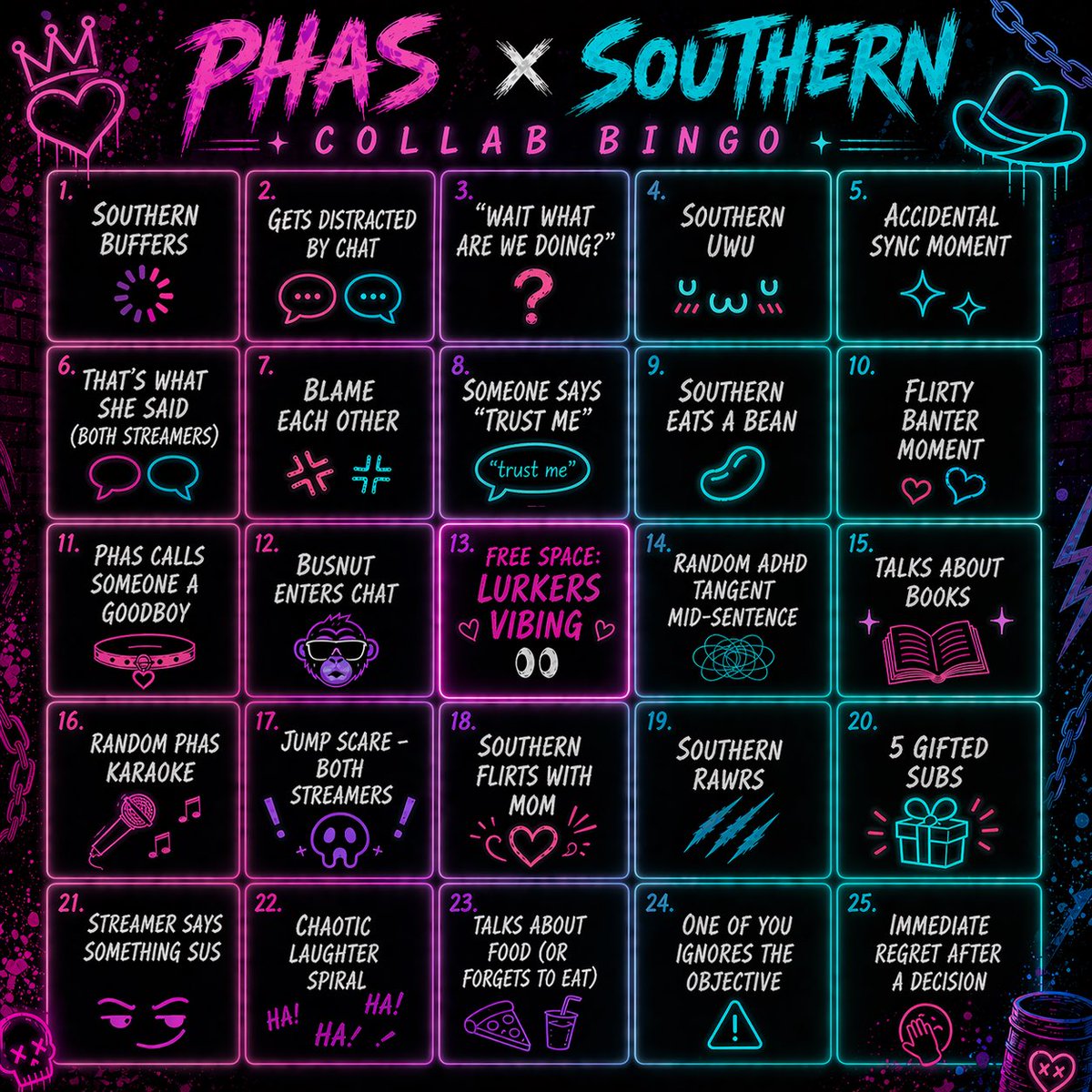ladyphas's tweet photo. Collab night! 
We’ve got a bingo card to make things fun an interesting. 

Come hang out! 

https://t.co/pWzXDq0hFo https://t.co/96otyiSNFF