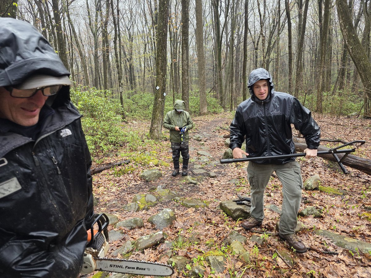 BrodheadTu's tweet photo. Huge thanks to Brodhead TU volunteers who braved heavy rain at PHLT’s Kurmes Preserve today, staging Tank Creek logs for Sam Thrall’s Eagle Scout project. Scouts return in June to build trout habitat structures. Conservation work doesn’t wait for sunshine. 🌧️🐟 https://t.co/MnWOC1QD2K
