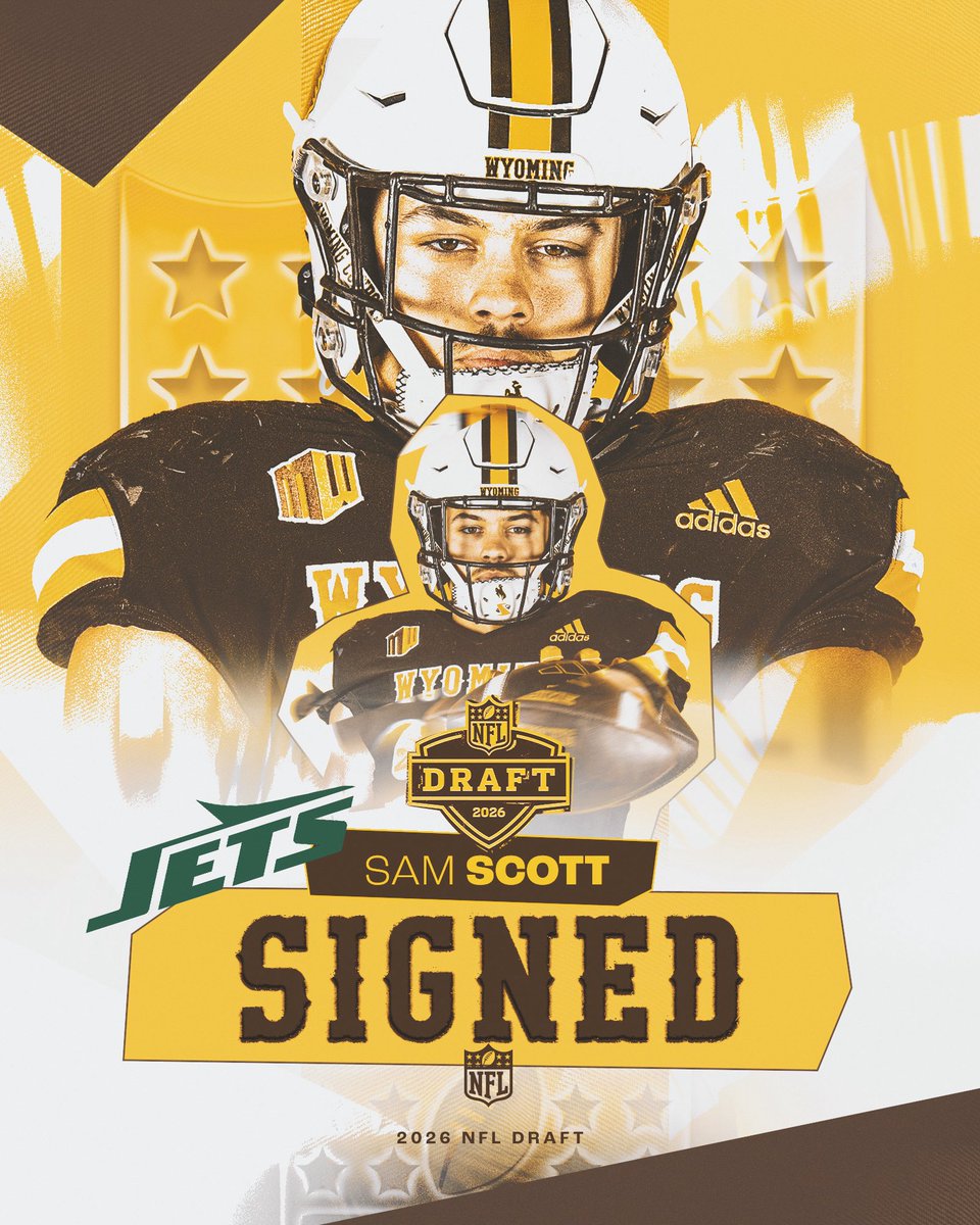 wyo_football's tweet photo. 𝐆𝐫𝐞𝐚𝐭 𝐒𝐜𝐨𝐭𝐭! 🛩️

@SamScott_124 has signed with the @nyjets! 👏 https://t.co/8QqjDdMBNH