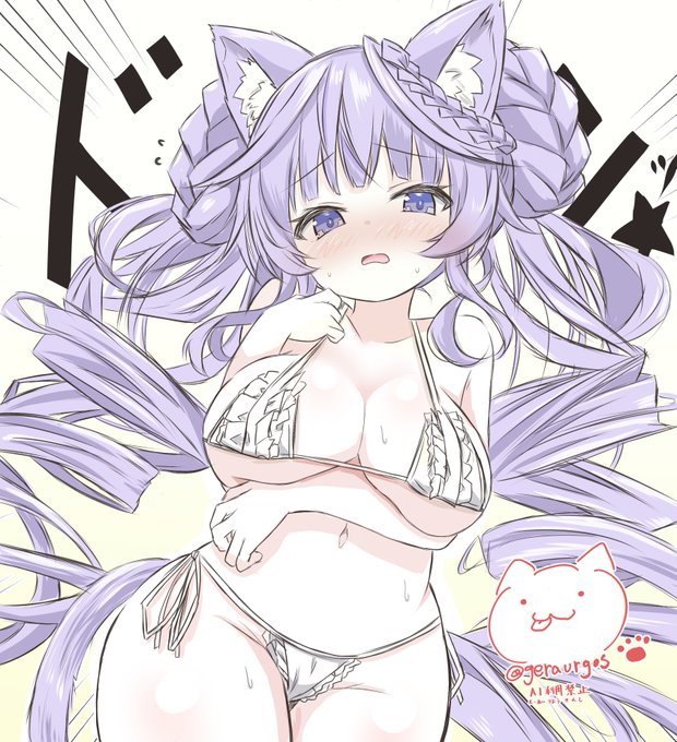 #なんの脈絡もなく水着イラストを再掲して最近フォローしてくれたフォロワーを怖がらせましょう 俺はセレトリーチェ・ヴァルモニカを水着表示で場に出してさらにネコミミとネコ尻尾をチェーンしてターンエンドするぜ(ドンッ)