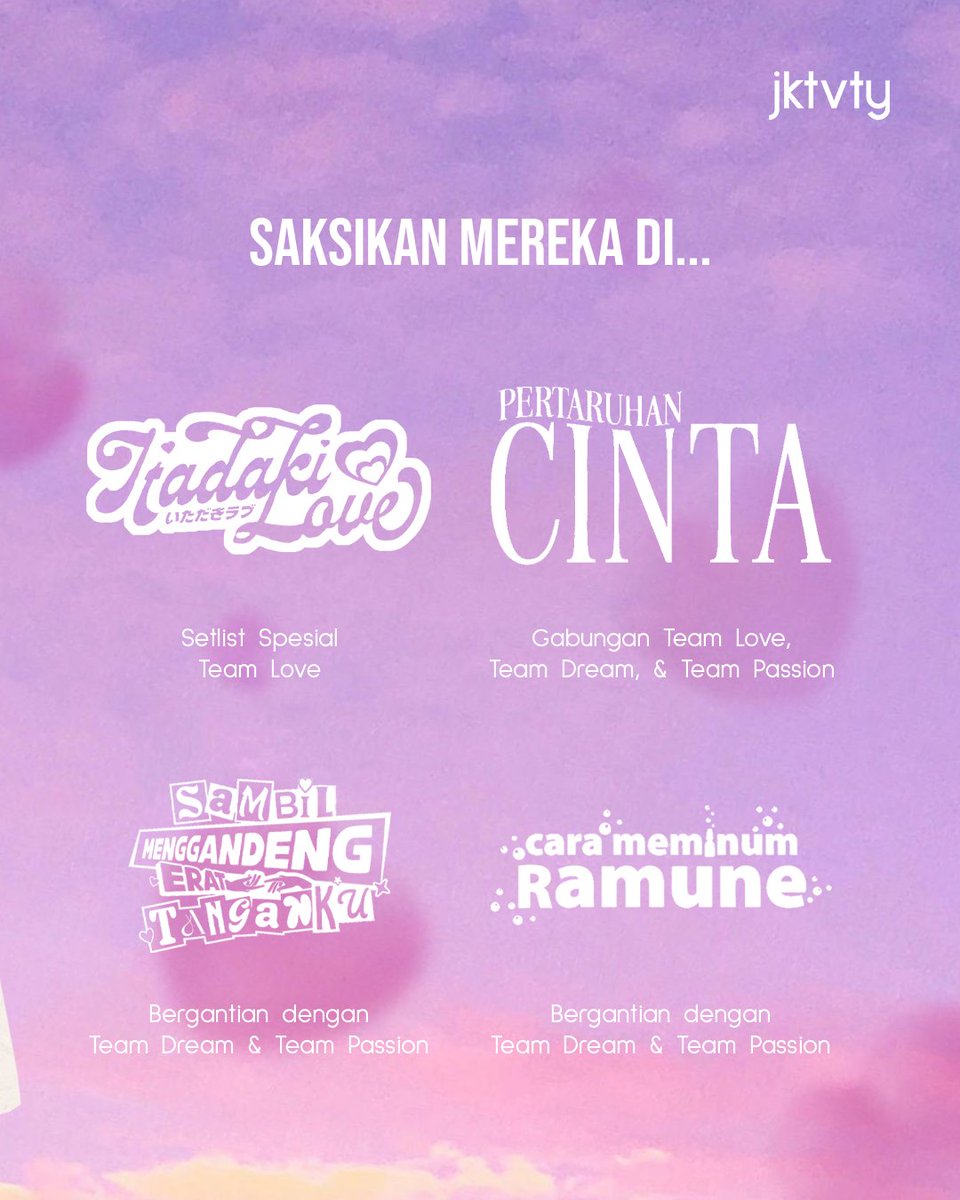 jeketivity's tweet photo. [LET THE FIGHT BEGIN!: LOVE] 🩷

Inilah penutup manis dari perkenalan tiga team JKT48 terbaru. Membawa rasa sayang dan kesenangan ada dalam diri TEAM LOVE

Saatnya hatimu berbunga-bunga dibuat mereka! 💞

#JKT48Love
#RiseWithSpire
#OneLoveOneSpire https://t.co/MAILbGhvVZ