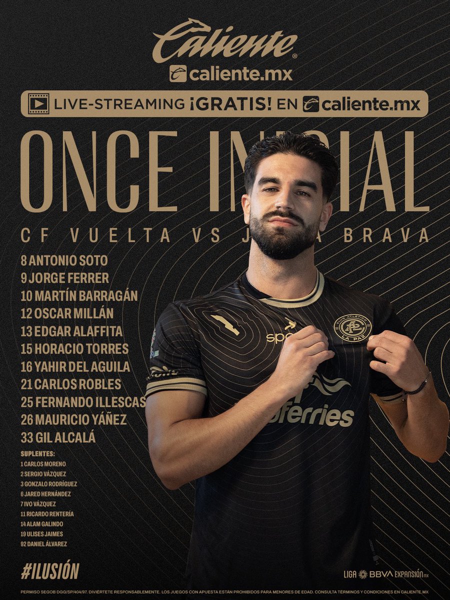 atleticolapaz's tweet photo. 🔥 I @calientesports presenta: La alineación de La Paz. 

Los 11 aurinegros que saltan al campo.  

Regístrate en https://t.co/QxlzcGM0Du, recibe $1000 y ve con La Paz https://t.co/yhWLhUQzG9
 
#MásAcciónMásDiversión | #SomosPAZion https://t.co/nANTeSLTsm