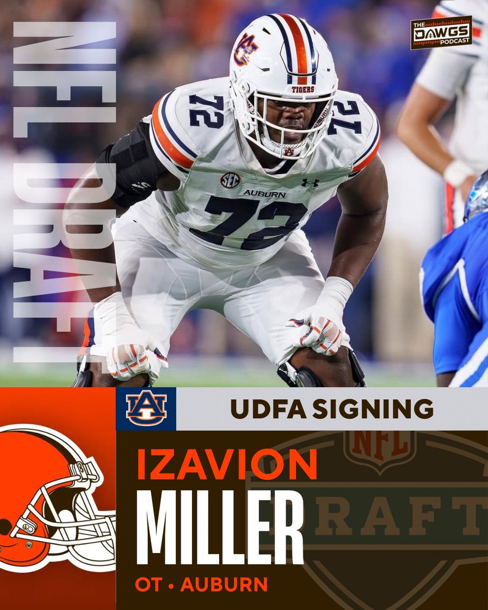 thedawgspodcast's tweet photo. The Browns are signing Auburn OT Izavion Miller as a UDFA. https://t.co/NqLsHB08hp