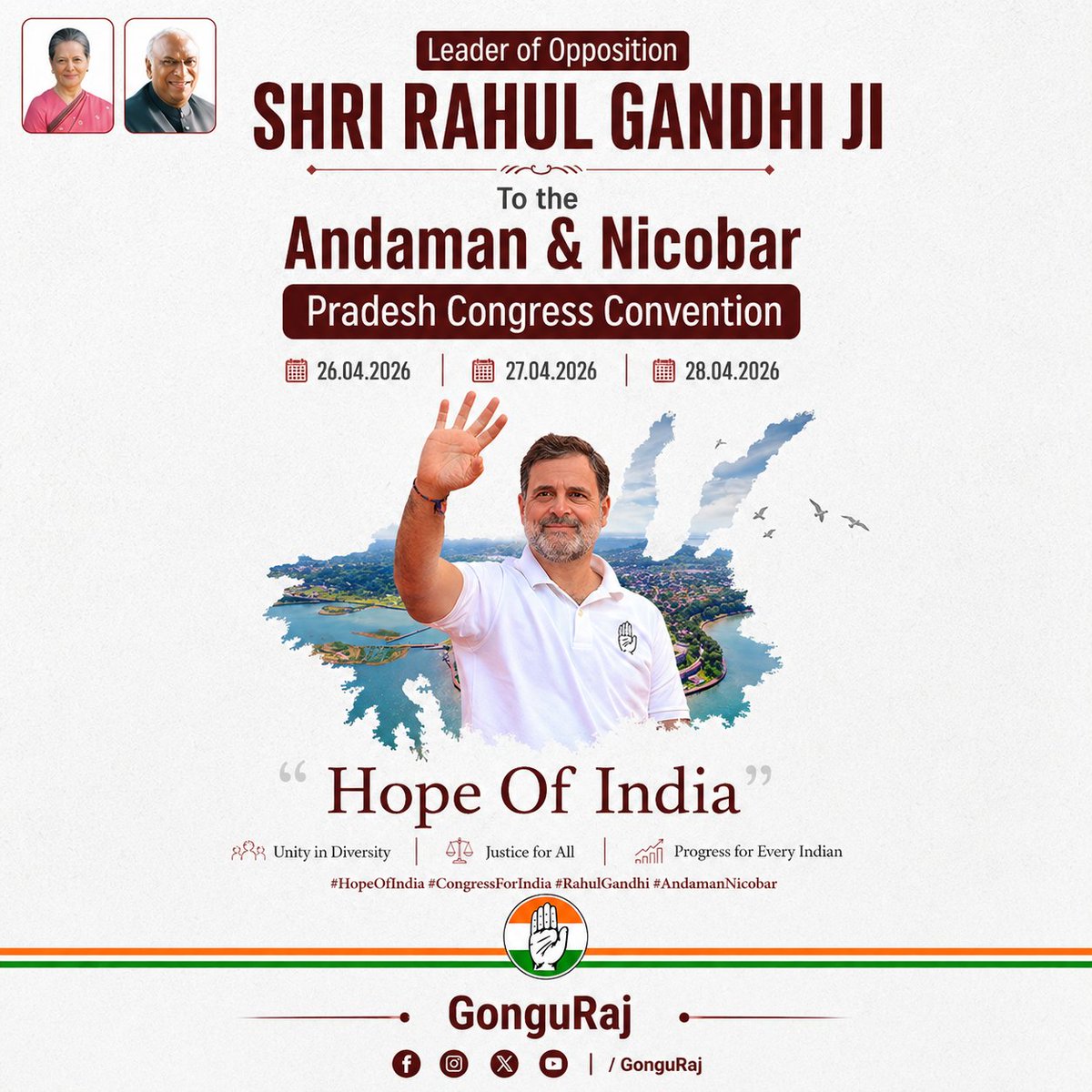 GonguRaj's tweet image. Leadership. Vision. Hope.
LoP Shri @RahulGandhi Ji in Andaman &amp;amp; Nicobar.
#HopeOfIndia #RahulGandhi #Congress #INCIndia #AndamanNicobar