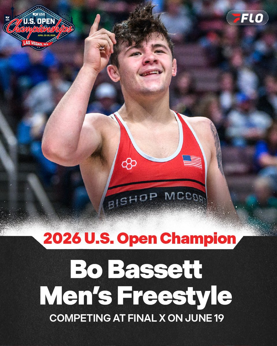 FloWrestling's tweet photo. Bo Bassett won the 65 kg U.S. Open title with a 10-0 tech over Joey McKenna, earning a spot in Final X against Real Woods. https://t.co/Q4XC6zpaIa