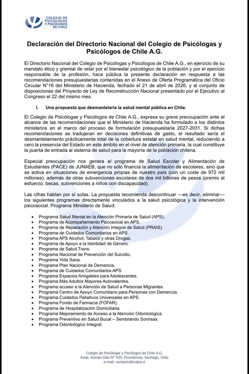 Colegio Psicólogas y Psicólogos de Chile tweet media