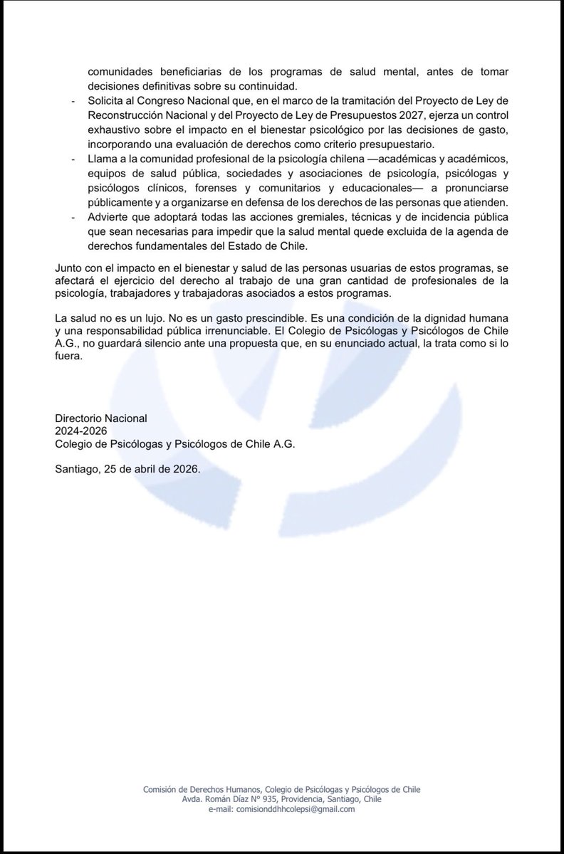 Colegio Psicólogas y Psicólogos de Chile tweet media