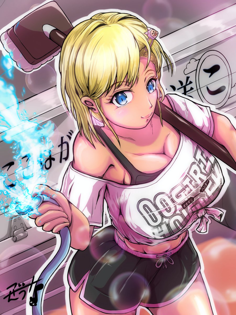 休日に愛車を洗車するトラックドライバー黒ギャルちゃんという設定で描かせてもらいました(色調再調整)