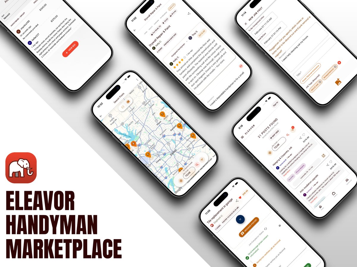 eleavor_app's tweet image. Introducing Eleavor, the modern handyman marketplace designed for you—built on transparency, direct connection, and absolutely $0 commission fees.

#handyman #bluecollar #localcontractor #dfwsmallbusiness #zerocommission #homerenovation #tradie #entrepreneur #worksmart