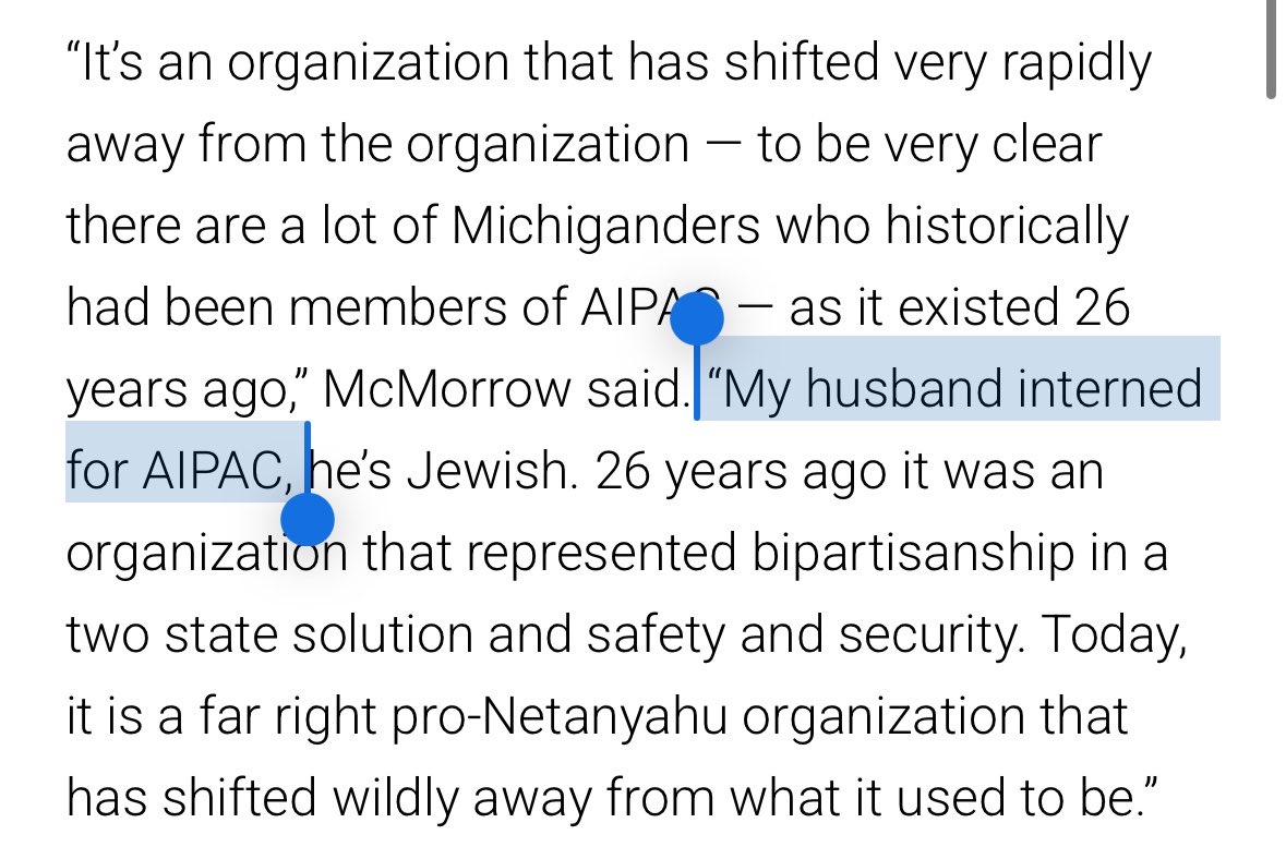 Genuinely wondering who McMorrow is trying to appeal to when she bolds the fact that she doesn’t take AIPAC money on her website homepage (obv not for a lack of trying)

While still defending the history of AIPAC spending millions to lobby and influence US politicians