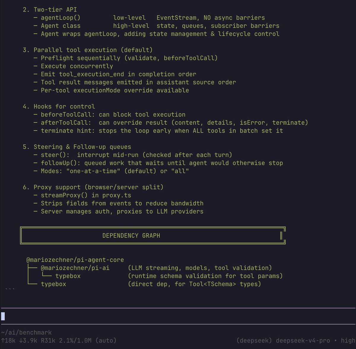 Pi has implemented the best agent loop that I have read, the pi-mono/agent is only a few files and I use it for teaching the topic. 

It's the simplest, most efficient harness token wise. Highest cache hit rate, lowest tokens per session, least bugs

github.com/badlogic/pi-mo…