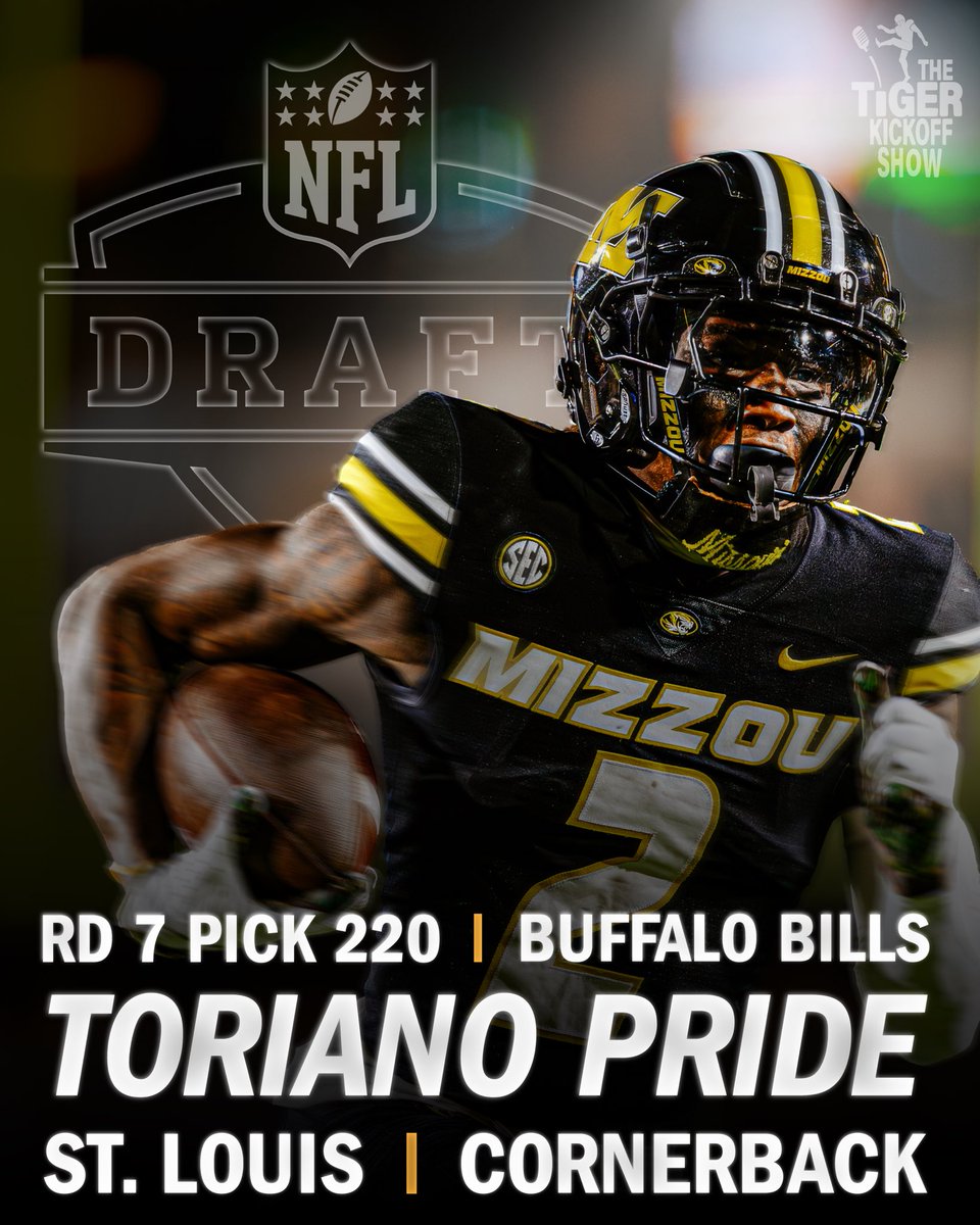 tigerkickoff's tweet photo. #Mizzou CB Toriano Pride was drafted at pick 220 by the Buffalo #Bills 🔥🦬 https://t.co/CPiJJUz1f4