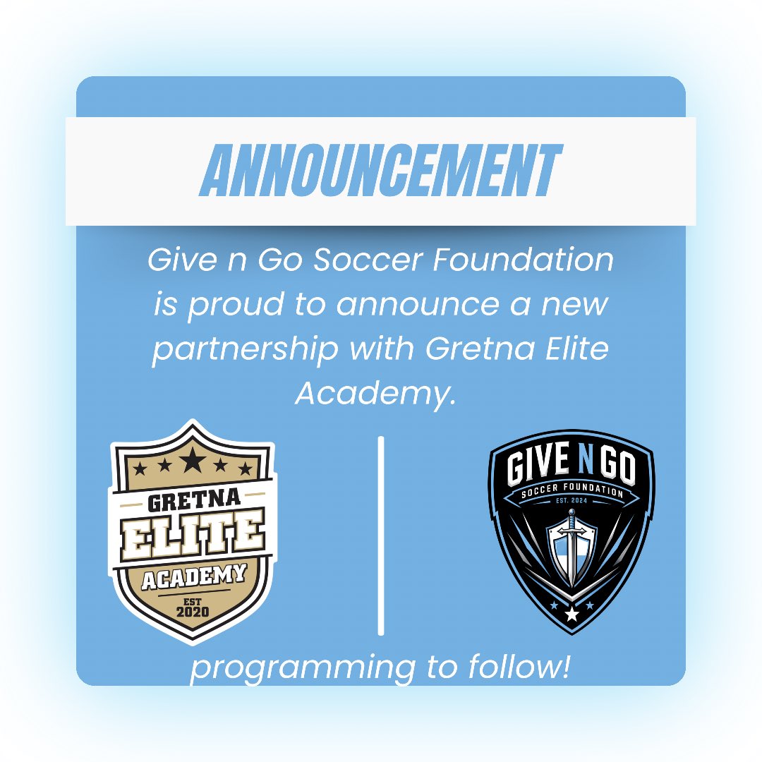 GnGSoccer's tweet photo. Proud to announce our partnership with @GretnaEliteAcad . 

This collaboration unites two passionate organizations who emphasize development, opportunity, and community involvement. Our collaboration bridges the gap between a player’s current potential and their future ambitions. https://t.co/VaWdmxMuzr