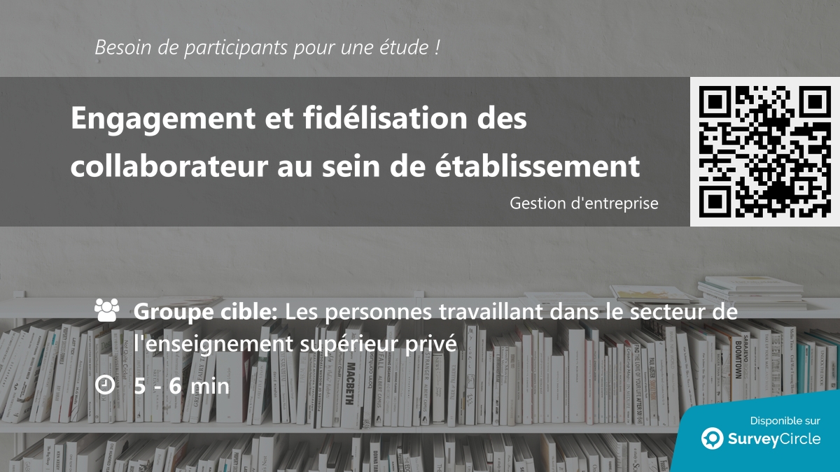 daily_research's tweet image. Recherche de participants pour une étude !

Sujet : "Engagement et fidélisation des collaborateur au sein de établissement" via @SurveyCircle

#engagement #fidélisation #EnseignementSupérieurPrivé #transformation #enquête #surveycircle