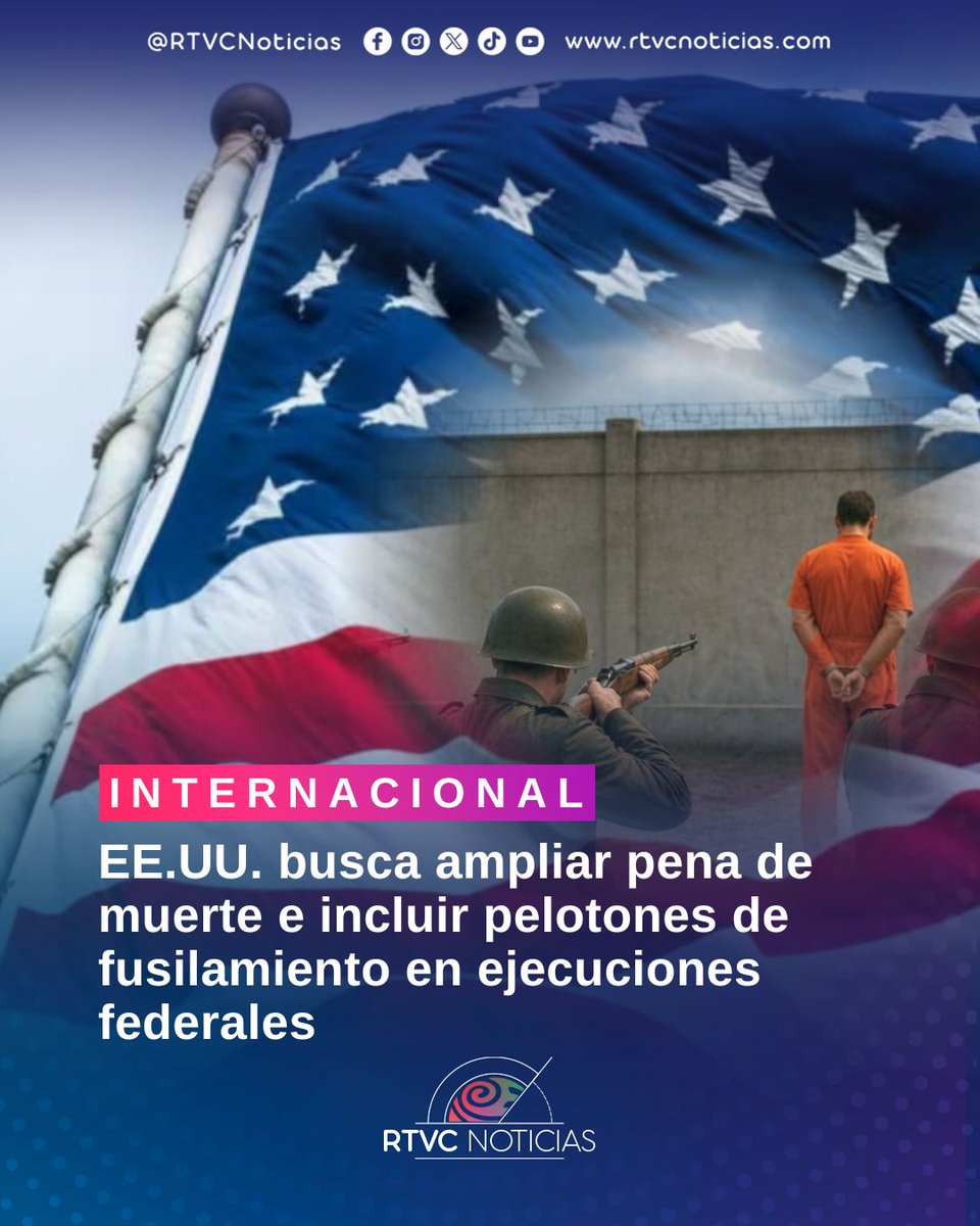 RTVCnoticias's tweet image. #Internacional De acuerdo con el Departamento de Justicia, la medida contempla la posibilidad de implementar pelotones de fusilamiento, además de otros métodos como la electrocución y el uso de gas letal.

La ampliación de métodos como el fusilamiento o el gas podrían ser
