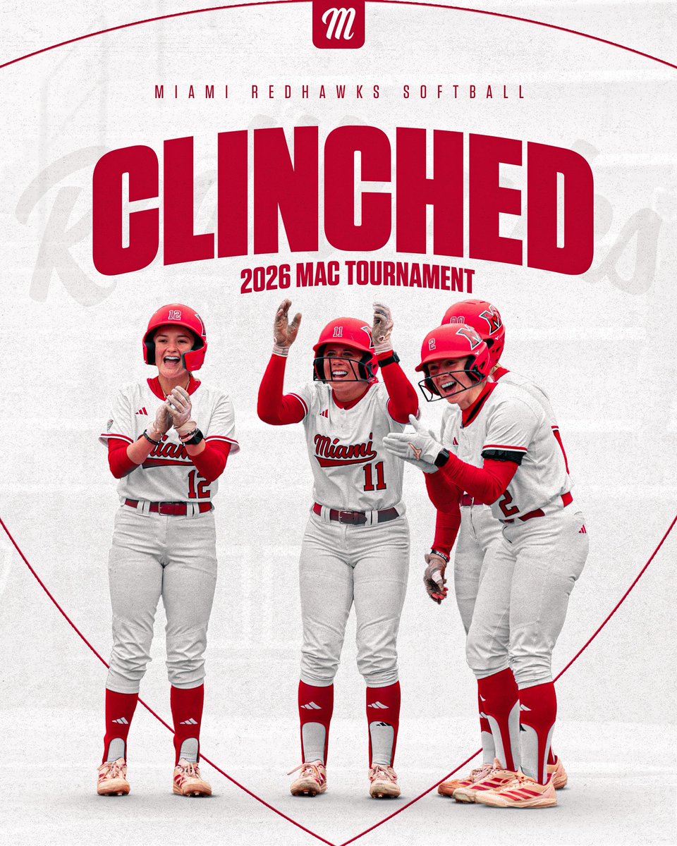 MiamiOH_SB's tweet photo. With our win against Central Michigan, we have officially clinched a spot in the MAC Tournament‼️ 

We’ll see you in Akron 👋🏼 

#RiseUpRedHawks |  🥎🏆 https://t.co/ZPCqL5iSNE