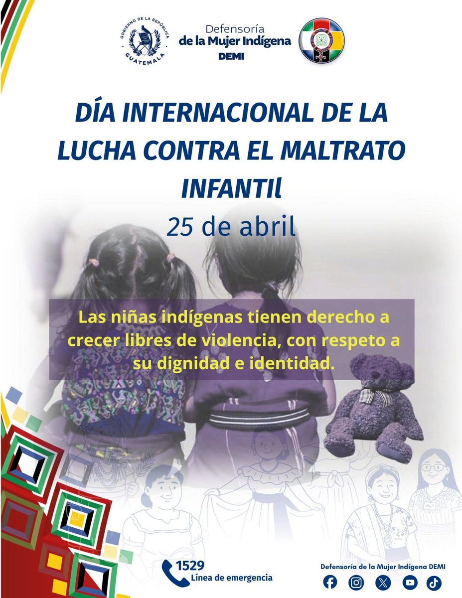 DefensoriaDemi's tweet photo. 25 de abril Día Internacional de la Lucha contra el Maltrato Infantil.

La niñez tiene derecho a crecer en entornos seguros, libres de violencia y con respeto a su dignidad. https://t.co/6RK8wTt8Qc