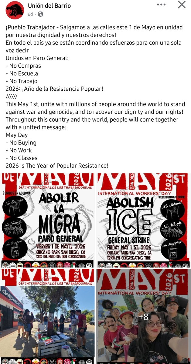 buell003's tweet photo. This May 1st, unite with millions of people around the world to stand against war and genocide, and to recover our dignity and our rights! People will come together with a united message:
#MayDay #MayDay2026
- No Buying
- No Work
- No Classes
2026: The Year of Popular Resistance! https://t.co/ZdDHU193Af