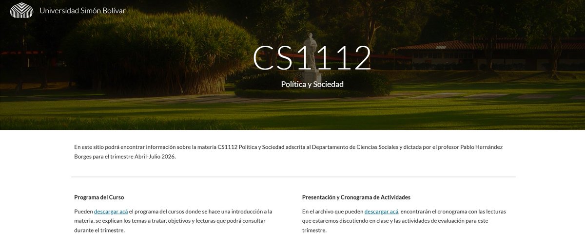 PabloHernandezB's tweet photo. Arranca el trimestre abril-julio 2026 en la @campUSB. Estaré dictando la materia CS1112 Política y Sociedad, así que nos centraremos en esos temas nuevamente.
¡Le deseo éxito a los uesebistas en este trimestre!
#CS1112 #PolíticaYSociedad
#USBve https://t.co/ihLoUVSDSB