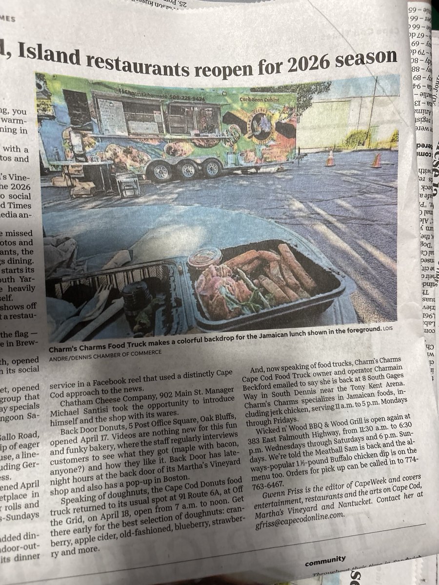 mmuhlfelder's tweet image. If you’re live or are vacationing on #capecod stop by Charm’s Charm food truck at the Tony Kent Arena in Dennis! ( 5 minutes off Rt. 6 )