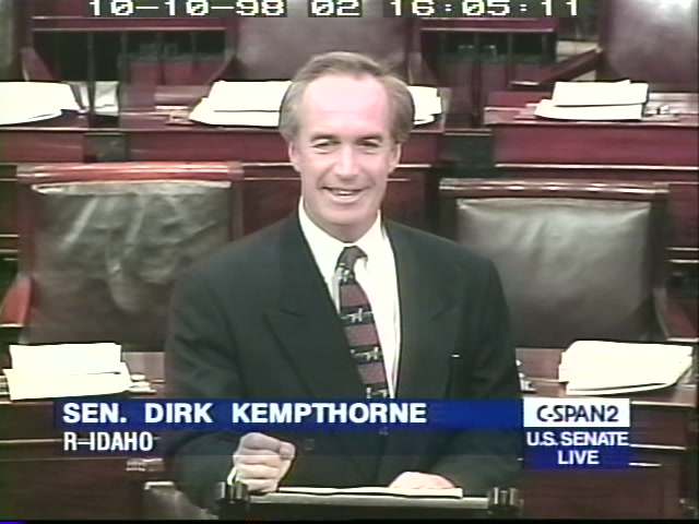 Then-Idaho Republican Senator Dirk Kempthorne in his 1998 Senate floor ...
